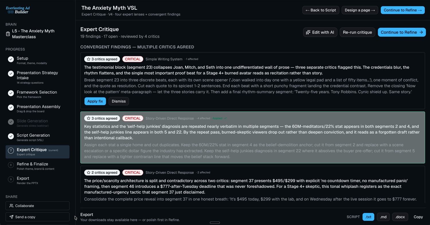 Pillar Presentation Builder — Expert Critique: an expert panel review of a VSL script with convergent findings